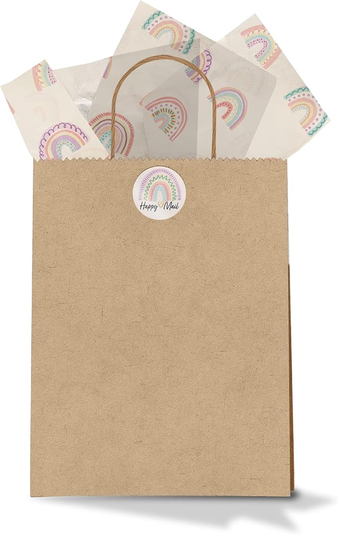1.5 Inch Round 500 Count Rainbows Happy Mail Perforated Roll Stickers - Thank You Labels for Favors - Packing Thank You Stickers for Small Business Store Owners