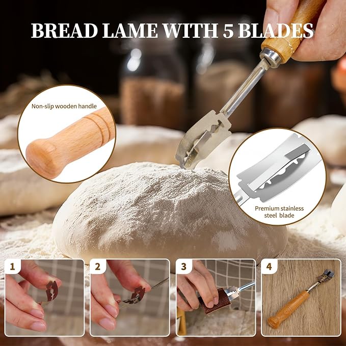 Sourdough Starter Kit 10" Round Banneton Bread Proofing Basket | Sourdough Bread Baking Supplies - Starter Jars, Bread Sling, Scoring Lame, Dough Whisk & Scrapers,Sour Dough Kits for Bakers