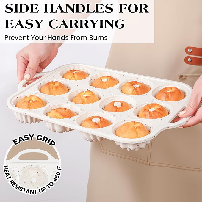 1 Pc Silicone Mini Fluted Tube Cake Pans with Metal Frame, 6-Cavity Non-Stick Moldes De Silicona Para Gelatina, Mini Flan Molds for Cupcake, Donuts, Muffin, Cornbread, Brownie, Jellies (Cream)