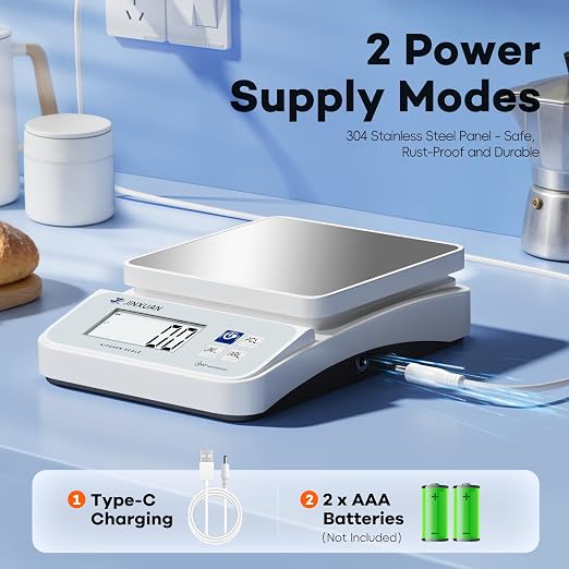 Digital Kitchen Scale 11lb/5kgx0.1g Waterproof Food Scales for Kitchen Rechargeable Food Weighing Scale with LCD Display, Large Food Scale Grams and Ounces for Baking, Cooking, Weight Loss, Meal Prep