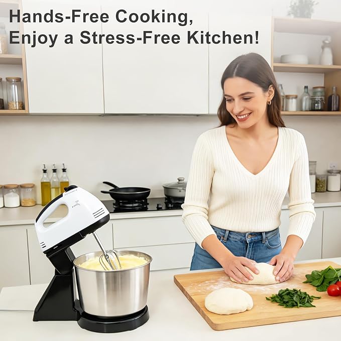 7-Speed Electric Hand&Stand Mixer with 26PCS Stainless Steel Mixing Bowls,Lids & Grater Attachments –7, 6, 4.5, 3.5, 2QT Nesting Bowls Set for Cake Baking,Cooking & Serving
