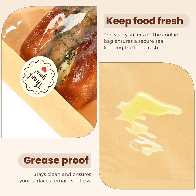 100 Pack Self Sealing Cookie Bags with Seal, 7.1x7.5 Inch Bagel Bags with Clear Window, Grease Resistant Bakery Packaging for Cake Pop, Donuts, Brownie, Pastry, Scone and Other Treats