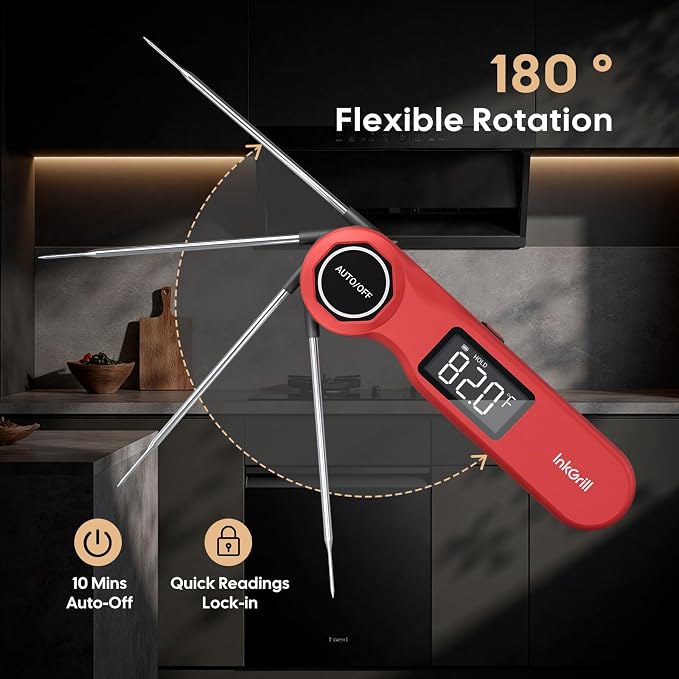 Rechargeable 0.5 Sec Reading Instant Read Meat Thermometer for Cooking, Digital Food Thermometer with High Precision Sensor, 1.42" Big Screen Waterproof Magnetic Meat Thermometer for Steak Fry Candy