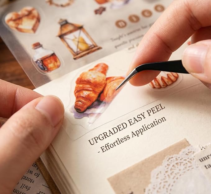 320Pcs Vintage Food Stickers, Transparent PET Waterproof Dessert Coffee Cake Stickers for Scrapbooking, Journaling, Planners, Laptops and Water Bottles (Baking Style)