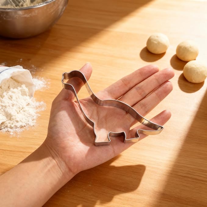 New Dinosaur Cookie Cutter Set - 7 Piece Stainless Steel Fun Dino Cookie Cutter for Kitchen, Baking, Dinosaur Birthday Party Supplies