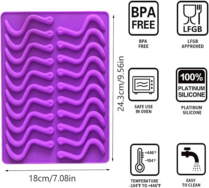 Gummy Candy Molds - 4Pcs Silicone Gummy Worm Molds with 2pcs Dropper,Non-stick and Bpa Free for Mini Candy Chocolate Gummies Baking