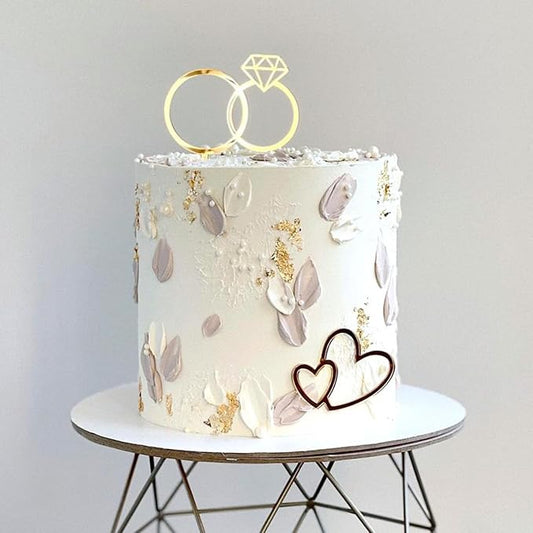 Diamond Ring Cake Toppers, Acrylic Love Heart Cake Toppers for Marriage Engagement Anniversary Valentines Party Cake Decorations Supplies