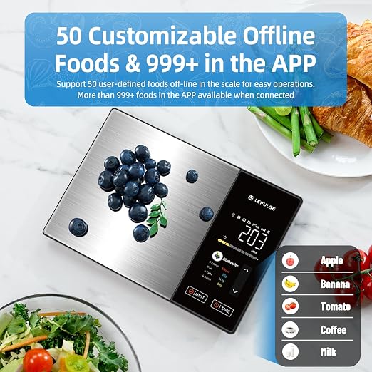 Smart Food Scale with Nutritional Calculator, Lepulse Digital Kitchen Scale, Free App with 24 Nutrients Tracking, Calorie, Fat, Carbs & Protein, Premium Stainless Steel, TFT Display, 11lb