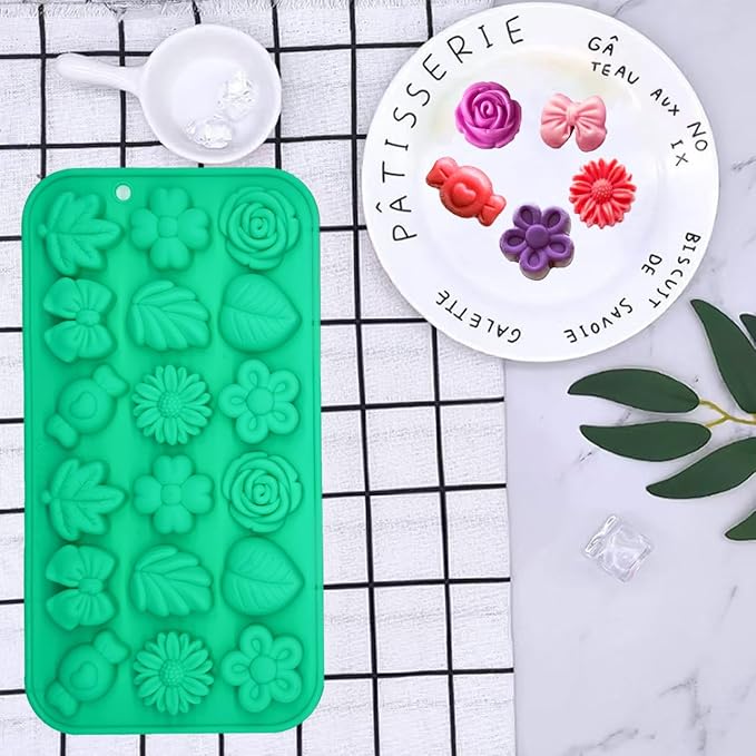 Candy Molds Silicone - 2Pcs Silicone Gummy Daisy Flower/Tulip Flower/Bow Tie/Leaf Candy Mold for Candy Chocolate Gummy Jello Baking Soap Pudding Cookie Desserts Making
