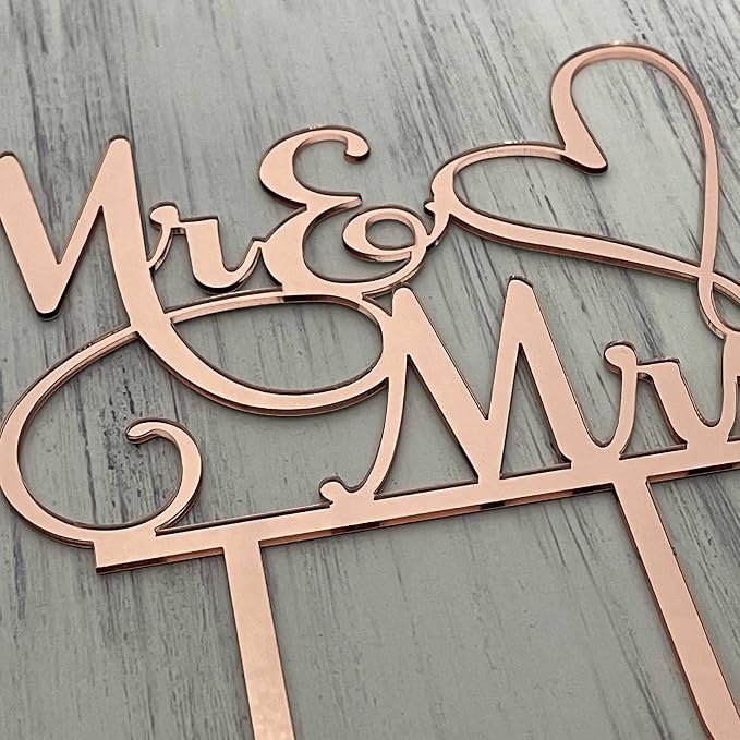 Mr and Mrs Cake Topper - Bride and Groom Sign Wedding/Engagement Cake Toppers Decoration, Mirror Rose Gold Acrylic