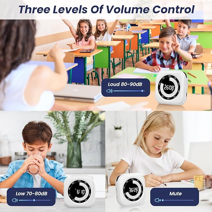 PERSUPER Visual Timer for Kids, 10 Hours Countdown/Up, with Rechargeable, 3 Brightness Display, 3 Volume Levels and Magnetic, Homeschool Study Tool, Large Digital Timers for Kitchen, Classroom
