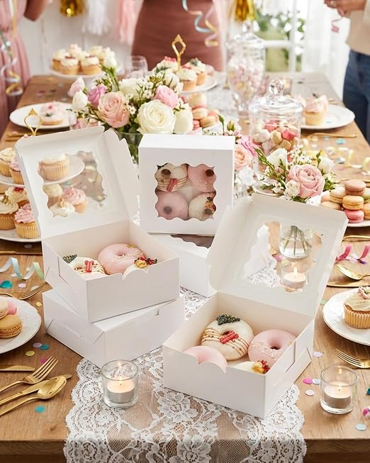 Bakepacker 240pcs White Cookie Boxes 6x6x3 inches Easy Assemble Macaroon Pastry Boxes Bakery Boxes with Window for Bakery