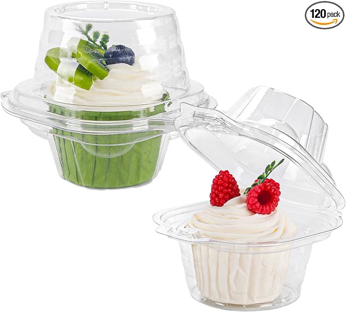 NPLUX 120 Pack Individual Cupcake Containers Plastic Cupcake Boxes Cupcake Holders Stackable Deep Dome Cupcake Carrier