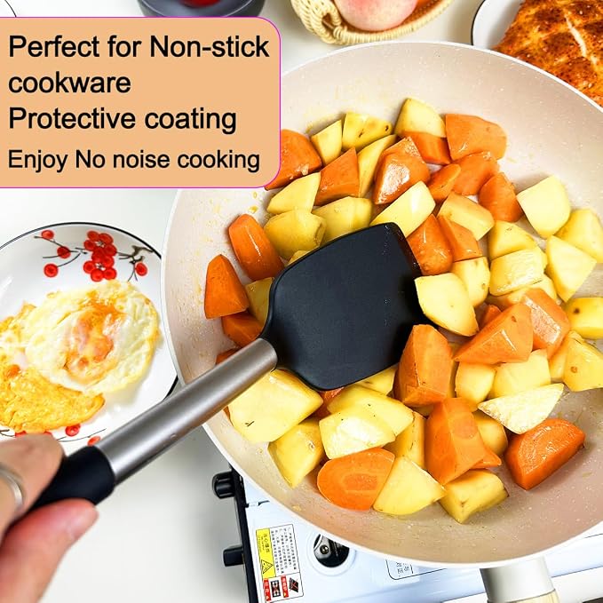 KLAQQED 5Pcs Silicone Spatula Heat Resistant Long Large Spatulas Set for Nonstick Cookware, Rubber Pancake Fish Turner Spatula for Kitchen Use Silicone Cooking Kitchen Utensils Set Black