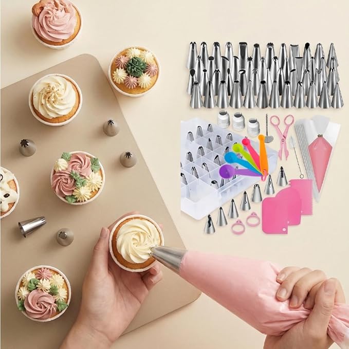 Cake Decorating Kit, 120 Pcs Piping Bags and Tips Set | ZjenNbecoHpave 120 Pcs Cake Decorating Kit, Stainless Steel Piping Bags and Tips Set, Icing Frosting Supplies for Baking