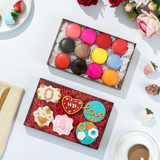RomanticBaking 24 Pack 9 1/2" x 6" x 1 1/4" Gold Cookie Boxes Macaron Boxes for 12 Clear Bakery Boxes Cakesicle Boxes Pretdzel Cocoa Bombs Box