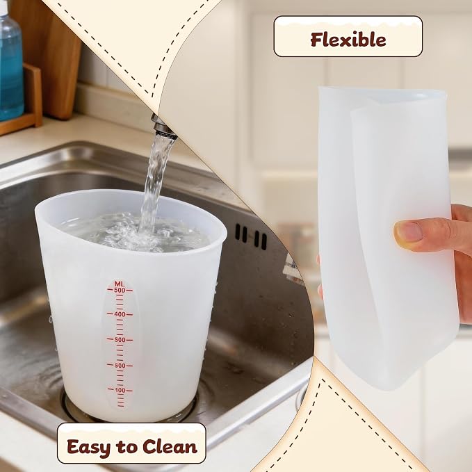 Food-Grade Silicone Measuring Cups for Melting Chocolate, 3Pcs BPA Free Silicone Baking Measuring Cups with 1/2Cup/1Cup/2Cup Capacity, Reusable Silicone Cups for DIY Chocolate Mold