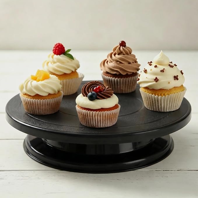 Bonsicoky Cake Stand 11 Inch Rotating Cake Turntable for Decorating, Smoothly Revolving Baking Turntable Stand for Cake, Cupcake, Cookie, Muffin, Black
