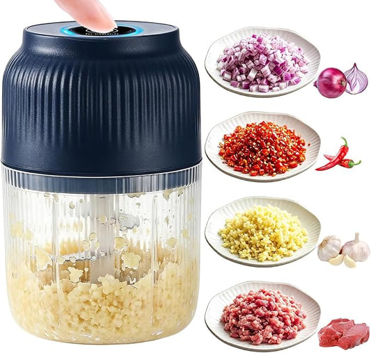 Electric Garlic Chopper, 2026 New Mini Food Processor, 400ml Portable Cordless Garlic Mincer with 6 Stainless Steel Blades, Small Food Chopper for Garlic, Onion, Chili, Salad and Baby Food (Blue)