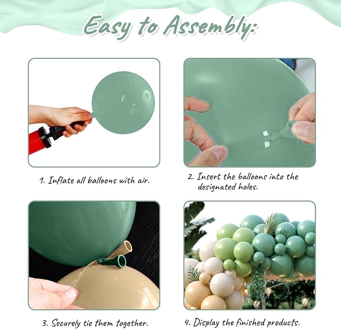 Sage Green Brown Balloon Arch Kit, 122Pcs Avocado Dusty Green Apricot Sand White Tan Balloons for Neutral Safari Woodland Birthday Dinosaur Party Summer Decorations