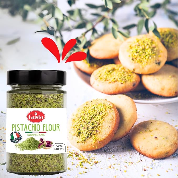 GUSTO ETNA Pistachio Flour, Sicilian Fine Chopped Pistachio Flour 2.8 oz | Ground Pistachio Powder for Baking and Desserts, Gluten-Free, High-Protein, Vegan, Non-GMO, Product Bronte, Italy