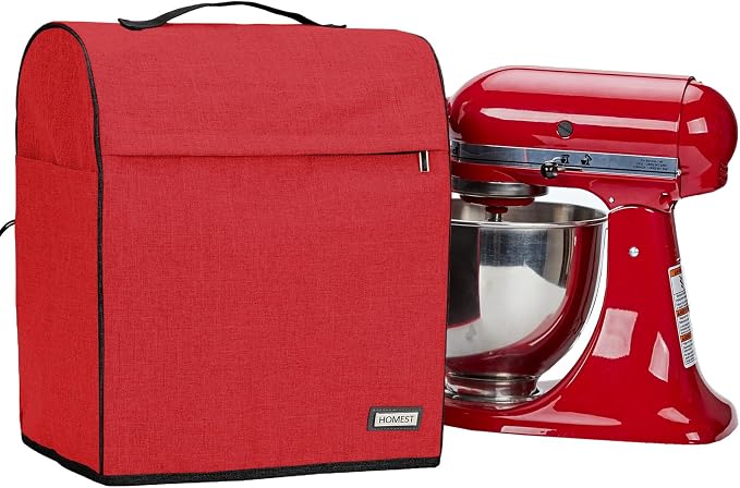 HOMEST Stand Quilted Mixer Cover with Zip Pocket for Kitchen Accessories | Fits KitchenAid 5/4.5 quart mixers, zipper pocket stores attachments and kitchen accessories, Red