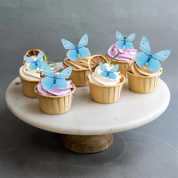 Gyufise 72Pcs Edible Butterfly Cupcake Toppers & Decorations for Butterfly Theme Baby Shower & Kids Birthday Party Cake Supplies - Blue