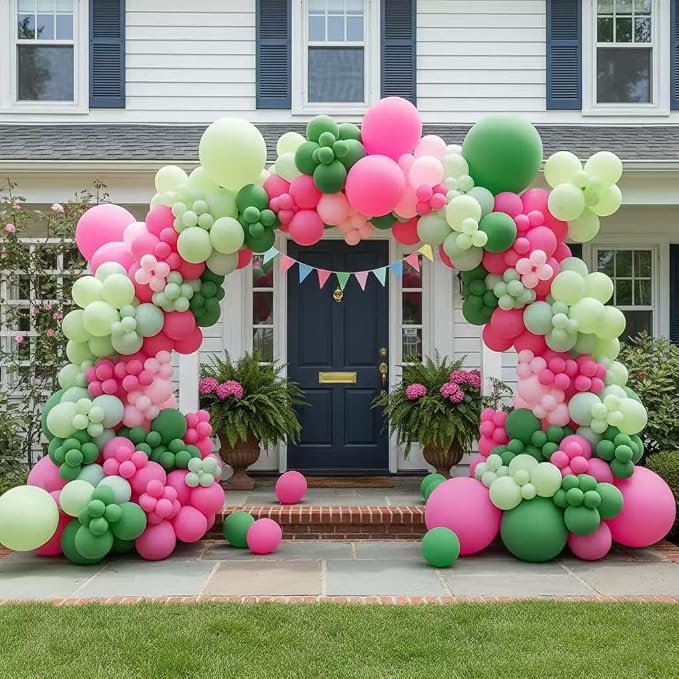 Pink and Green Balloons Garland Arch Kit 183Pcs - 5 10 12 18 inch Different Size Hot Pink Sage Green Light Balloon for Baby Shower Woodland Safari Birthday Summer Tropical Party Decorations