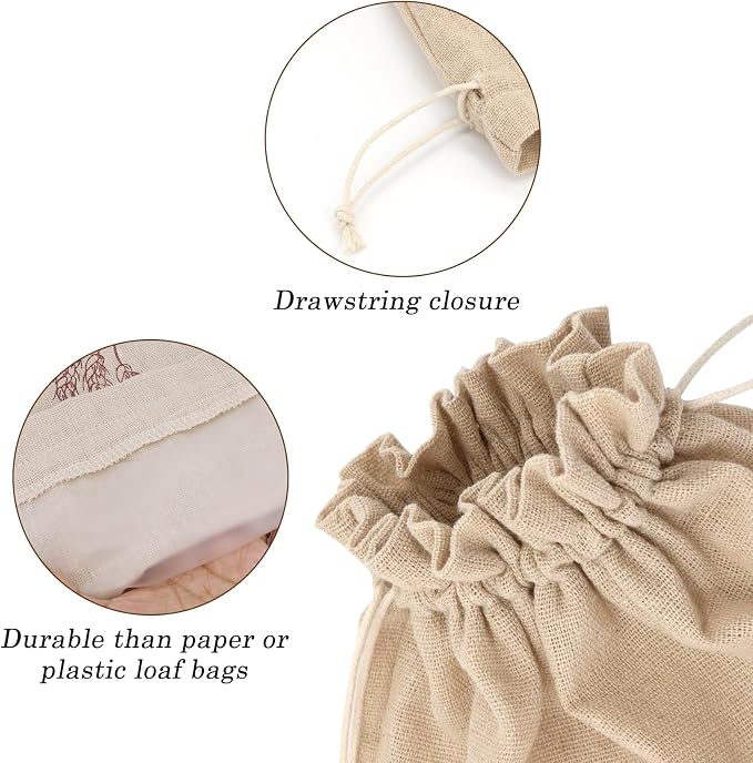 2 Pack Reusable Linen Bread Storage Bags with Plastic Lining, Sourdough Bread Keeper for Home Bakers, 12x15 Inch (1 pattern)