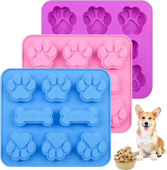 Paw Print Mold Dog Treat Mold Bone Silicone Molds 3 Pcs Dog Treat Molds for Baking Dogs Paw Puppy Treat Ice Cube Trays Cookies Chocolate Candies