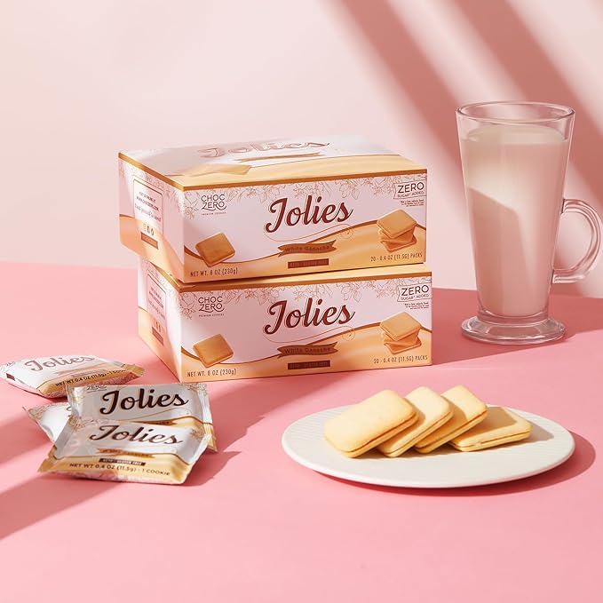 ChocZero White Chocolate Jolies Cookies, Sugar Free Chocolate Filled Cookies, Gluten Free, Keto, Low Carb, High Fiber, 8 oz Box