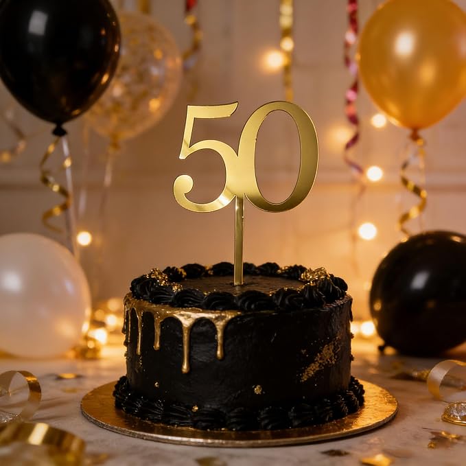 50th Birthday Cake Topper,Gold Mirror Acrylic Cheers to 50/Fifty Years Old,Number 50 Themed Party for Vow Renewal Wedding Anniversary Birthday Celebration Accessory Party Supplies Perfect Ideas