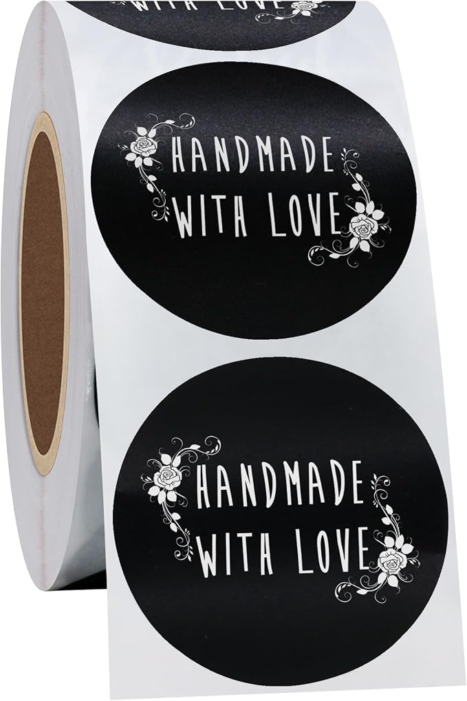 Hybsk 1.5" Inch Rose Floral Round Handmade with Love Stickers with Flowers Total 500 Labels Per Roll (White Rose Flowers)