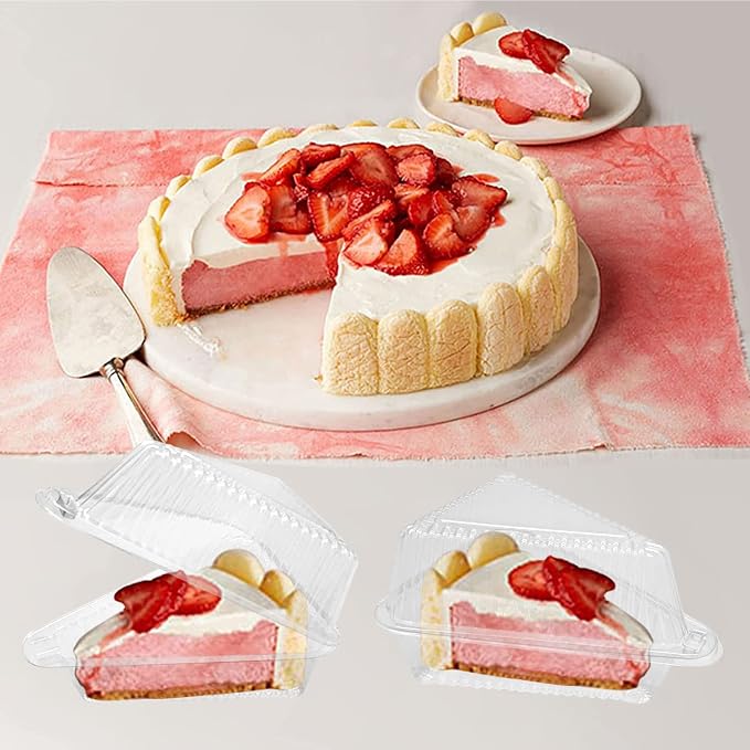 Goiio 100 Pieces Cake Slice Plastic Containers | 4.33 Inches Hinged Lid Cheese cake Container, for Home, Bakery and Cafe