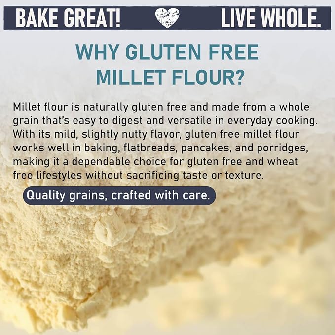 Great River Milling Organic Millet Flour | USDA Organic, Naturally Gluten Free, Non-GMO, Vegan, Kosher | Mild, Nutty Flavor for Baking, Flatbreads, Pancakes & Porridge | 5 Lb