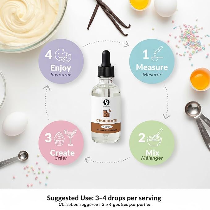 Dolce Flav Natural Chocolate Extract – 2 Ounce Water-Soluble Kosher, Sugar-Free, Concentrated Chocolate Flavor for Baking, Coffee, Ice Cream, Smoothies & Desserts, Includes Measured Dropper