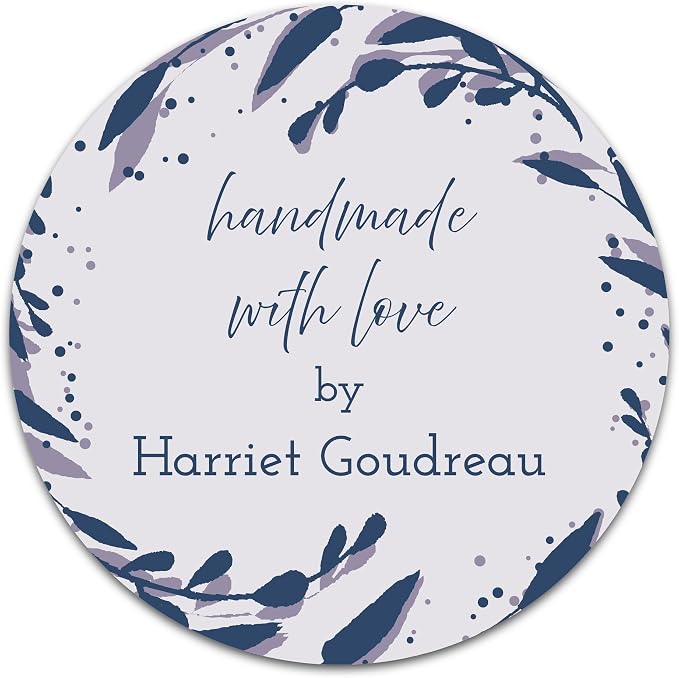 Personalized Handmade with Love Stickers – Custom 2" Round Packaging Labels for Small Business Orders, Gifts, Boxes & Envelopes (50–1000 Stickers) (Foliage Edge)