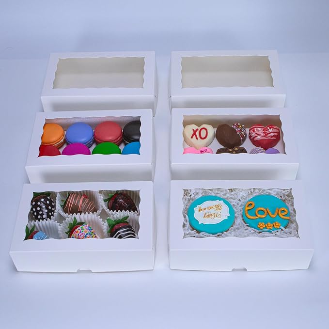 8x5x2 Inch 20PCS Cookies Boxes Chocolate Covered Strawberries Boxes with Window Bakery Packaging for Cakesickle Chocolate Truffle for Christmas Valentine's Easter Mother's Day