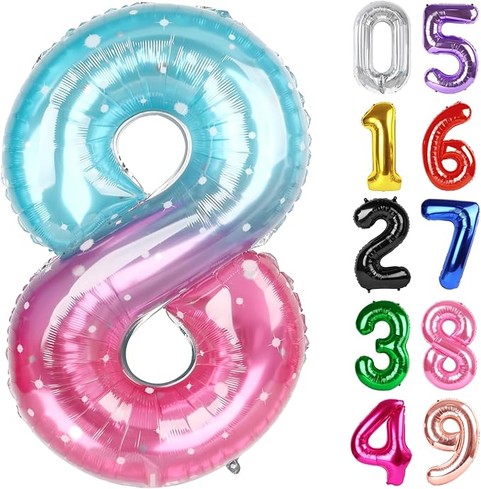 Starry Sky Number 8 Balloon 40 Inch, 8th Birthday Party Decorations for Children, Giant 8 Foil Balloon for Party Supplies