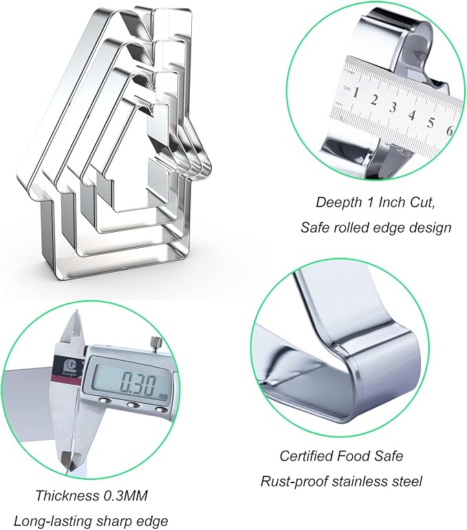 House Cookie Cutter Set for Baking Assorted Sizes Large Small Mini, 5/4/3/2 inch, 4 Piece, Stainless Steel
