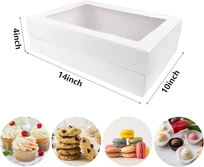 MUMULULU 12 PCS 14x10x4 Inch Cake Boxes with Window White Bakery Boxes Large Treat Box for Donuts Cookies Dessert Cupcakes Pastry Baking Pie Packaging for Birthday Wedding Easter