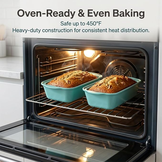 2 Pack 9x5 Inch Loaf Pan with Lid, Nonstick Bread Pans for Baking | Bake, Store & Carry, Heavy Duty Carbon Steel, Perfect for Banana Bread, Homemade Bread & Meatloaf, PFOA-Free