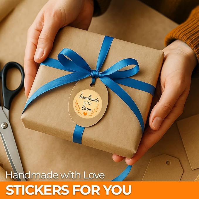 StickerJet Handmade with Love Stickers 3"x3" Round Labels, Sheet of 20 Stickers, Easy Peel & Stick, Premium Vinyl – Self-Adhesive Labels for Small Business, Gifts, and Packaging