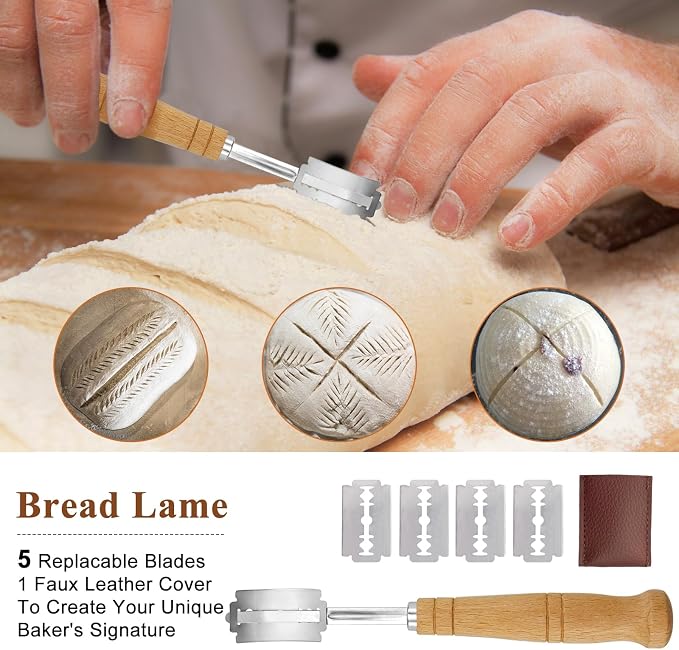 Sourdough Bread Baking Supplies: 9 Inch Round & 10 Inch Oval Banneton Bread Proofing Baskets w/Liner, Bread Lame, Dough Scrapers, Cleaning Brush, Artisan Bread Making Gifts for Bakers