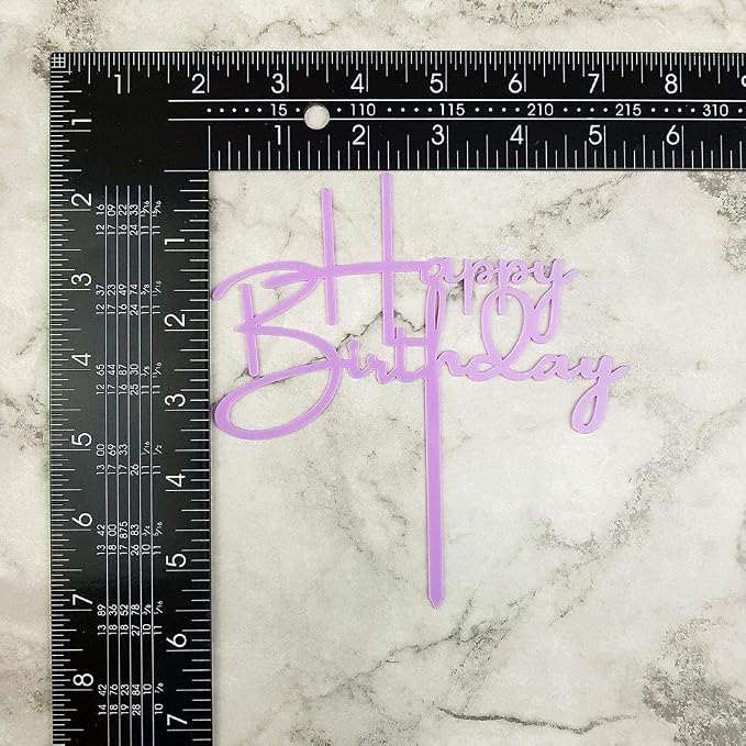 Happy Birthday Cake Topper for Birthday Party Decorations - Purple Acrylic