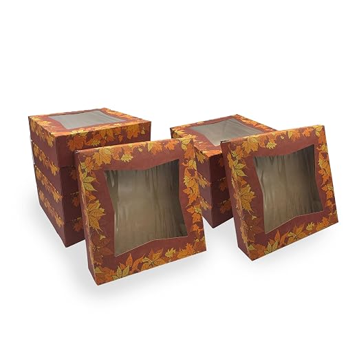 SCT Autumn Pie Boxes with Window (150 Quantity), 9x9x2.5, Apple Pie, Pumpkin, Fall Bakery, and Dessert Boxes, Thanksgiving Packaging, 2462