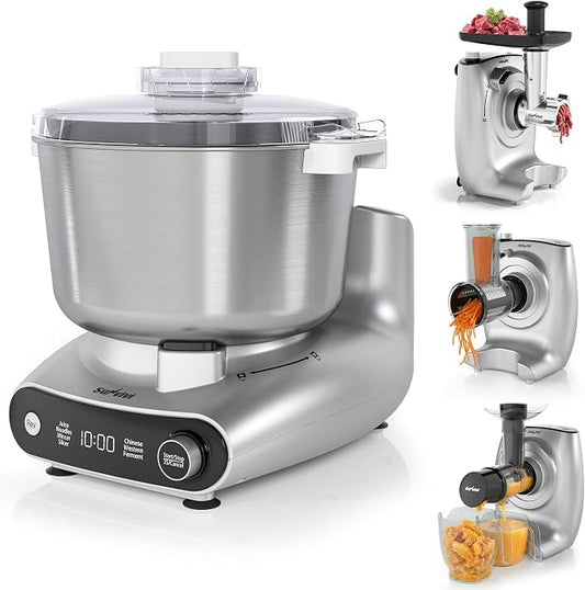 Sunvivi 4-in-1 Multifunctional Stand Mixer, Electric Dough Mixer with 5.3 Quart Stainless Steel Bowl, Electric Stand Mixer for Baking & Home Cooking, with Meat Grinder, Juice Blender & Salad Maker