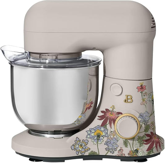 3.5 Qt Stand Mixer, 300W Powerful Motor, Tilt-Head Design with Stainless Steel Bowl, 12 Speeds, Includes Dough Hook Whisk Beater for Baking Mixing (Wildflower Porcini Taupe)