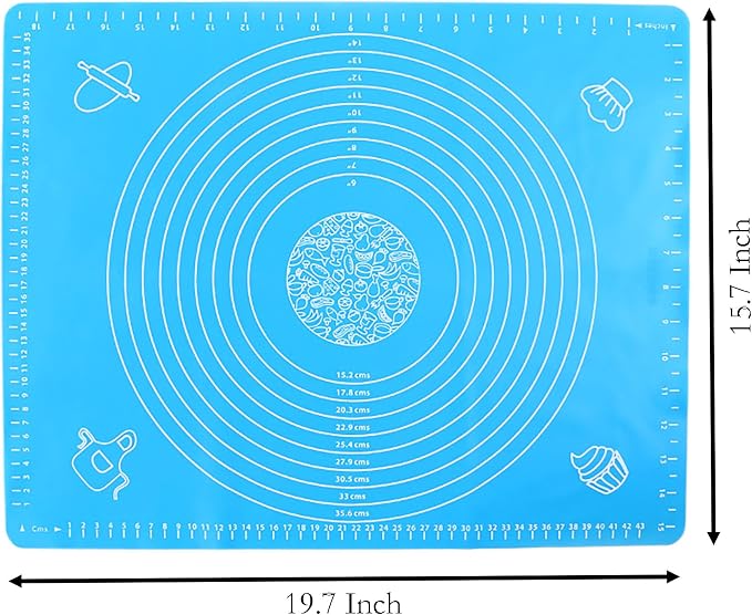Silicone Baking Mat, 19.7 Inch x 15.7 Inch Blue Pastry Mat with Size Scale, Anti Stick and Anti Slip Mat for Kneading Dough in Ketchen, Picnic and Party (Blue, 50x40)