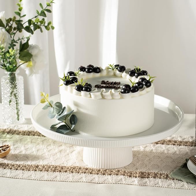 13 Inch Ceramic Cake Stand with Pedestal - White Round Cake Plate for Dessert Table Display, Elevated Cupcake Stand for Wedding, Birthday, Baby Shower, Tea Party, Holiday Entertaining